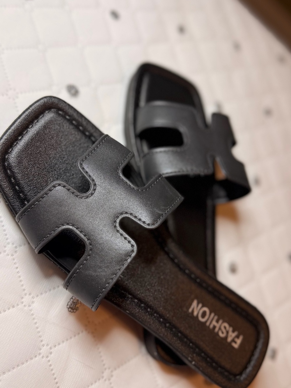 women Black Slide Sandals with Cutout Strap